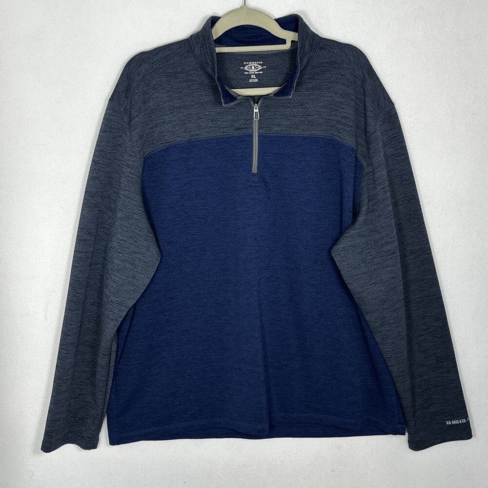 G.H. Bass Mens Blue Quarter-Zip Pullover Sweatshirt Long Sleeve XL Polyester